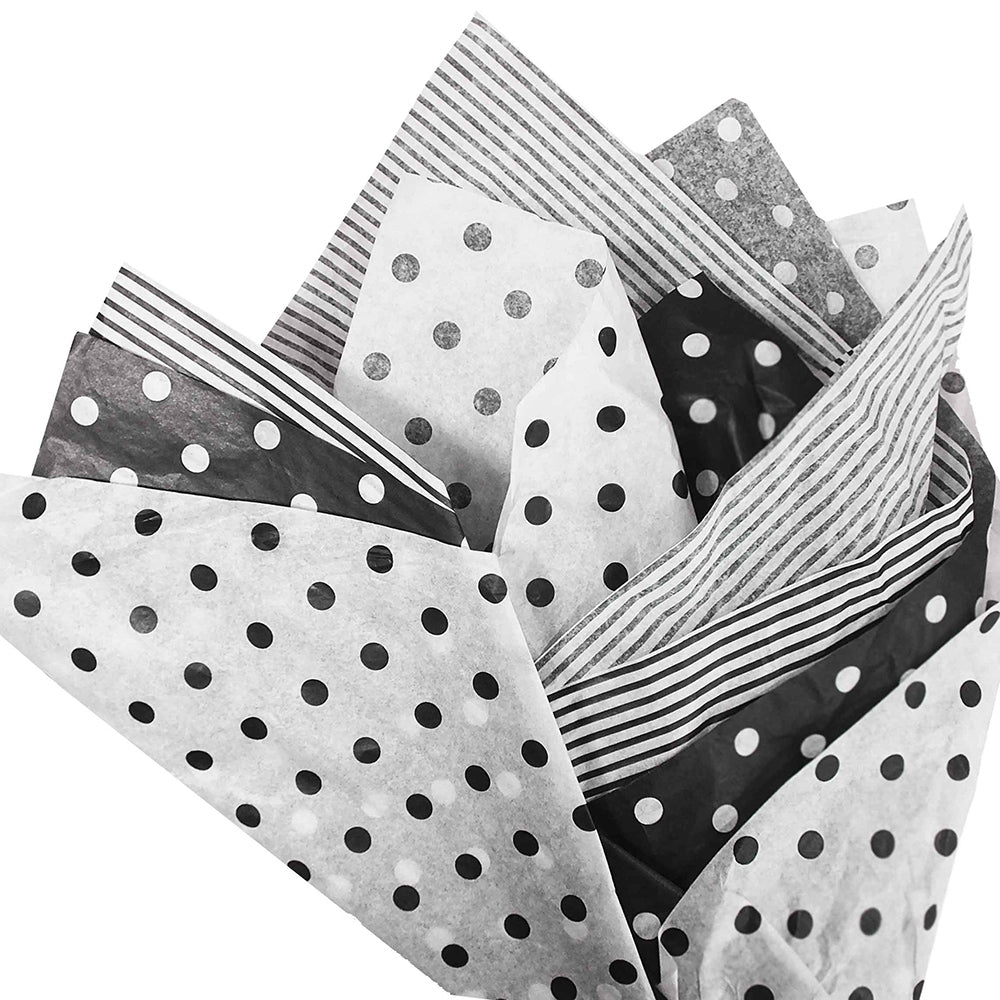 Black + White Polka / Stripe Bulk Premium Tissue Paper - 200 Sheets,  20”x30” High Quality Tissue Paper – BonBon Paper ™