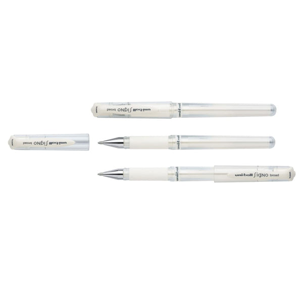 Set of 3 Uni-Ball Signo Broad UM-153 Gel Pen Assorted: Metallic Ink Gold, Silver and White